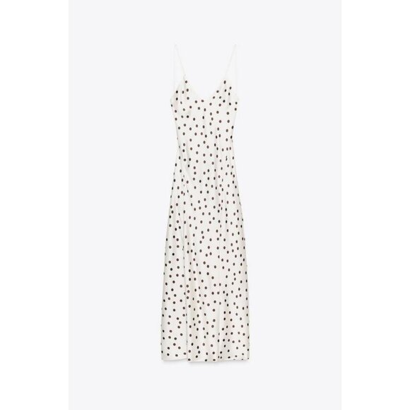ZARA POLKA DOT SATIN MIDI DRESS - Picture 1 of 7